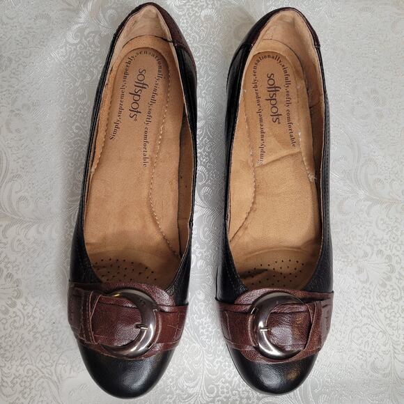 Softspots Black Heels Women's Size 11 M Leather Comfort Neutral Low Buckle Soft - Picture 5 of 9